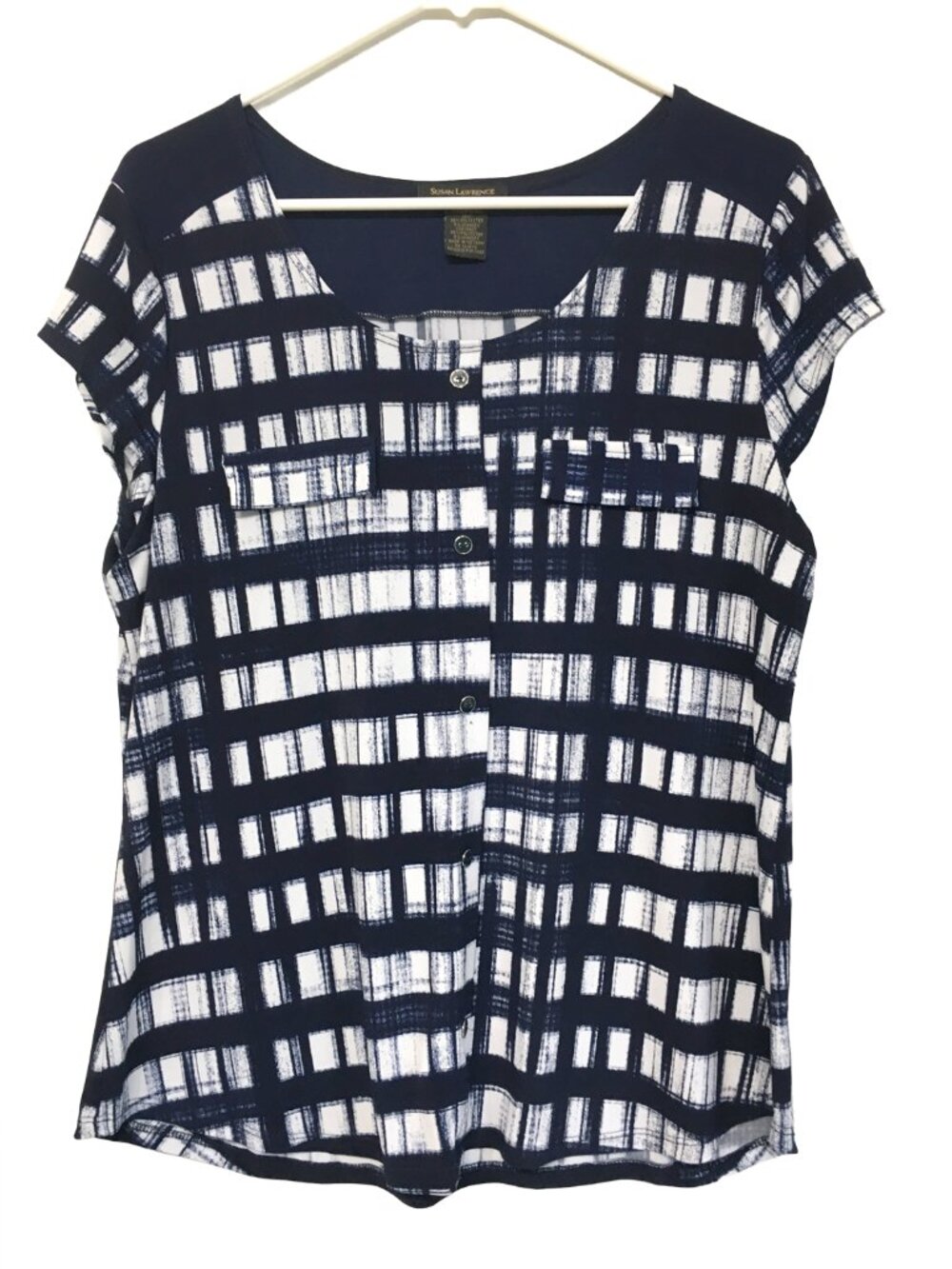 Susan Lawrence Women's Navy-Blue & White Blouse Size Small